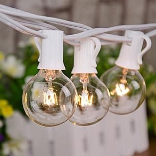 SUNSGNE 25FT Globe String Lights, G40 Outdoor String Lights with 27 Clear Edison Bulbs(2 Spare) for Patio Balcony Decoration - White Wire