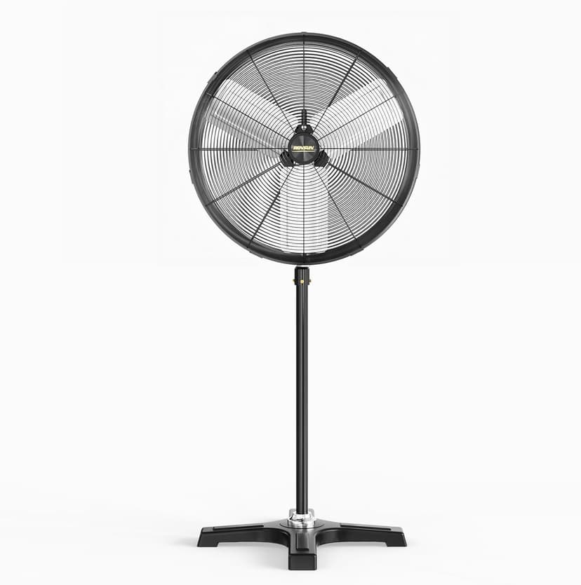 ROVSUN 24 Inch Industrial Pedestal Fan,7600CFM High Velocity and Heavy Duty Standing Fan, Low Noise Metal Fan with One-touch Oscillating Function, Adjustable Height, for Shop, Patio, Garage, UL Listed