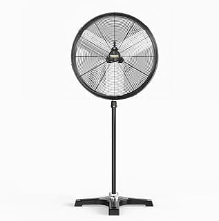 ROVSUN 24 Inch Industrial Pedestal Fan,7600CFM High Velocity and Heavy Duty Standing Fan, Low Noise Metal Fan with One-touch Oscillating Function, Adjustable Height, for Shop, Patio, Garage, UL Listed