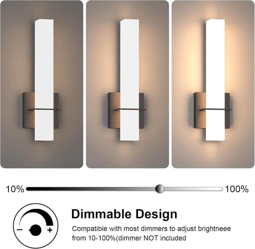 Modern LED Wall Sconces Set of Two,18W 3000K Dimmable LED Sconces Wall Lighting,Bathroom Vanity Light Fixture Acrylic Shade,Hardwired Wall Light Fixtures for Living Room Bedroom Hallway(Black)