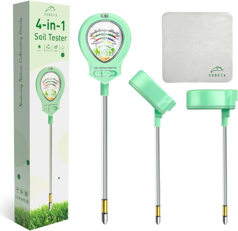 2025 Upgraded Soil Moisture Meter for Plants, Soil pH Meter, 4-in-1 Soil Tester for Light/Moisture/pH/Fertility, Plant Water Meter for Garden, Lawn, Farm, Indoor & Outdoor