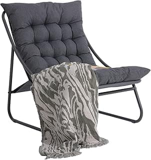 Patio Lounge Chair, Indoor Outdoor Comfy Chair, Sling Recliner Chair with Cushion, Modern Oversized Padded Lounge Patio Chair Furniture for Balcony Porch Garden, Dark Grey