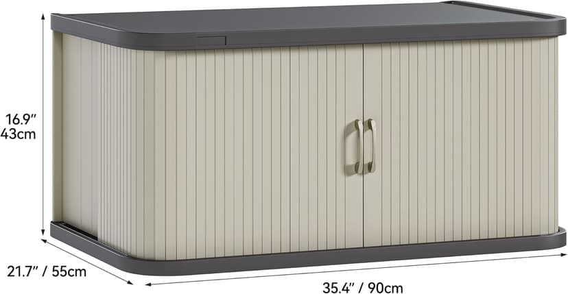 YITAHOME 37 Gallon Outdoor Storage Cabinet w/Sliding Doors, Medium Double-Wall Resin Storage Cabinets, Waterproof Storage Box for Outdoor/Indoor/Garage/Lawn Care, Light Gray
