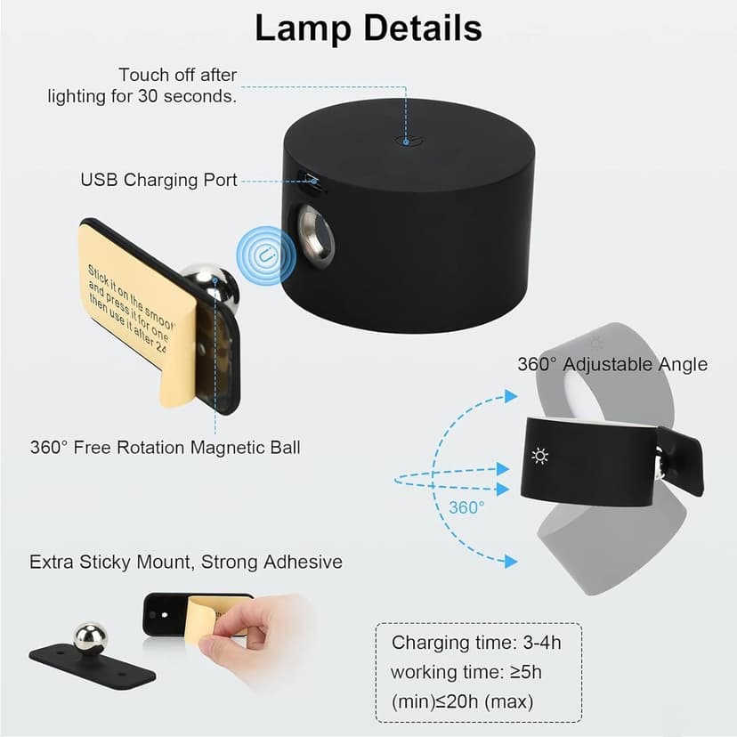 Lightess Smart LED Wall Sconces Set of 2, Dimmable Wall Mounted Lamp with 3 Lighting & RGB & Ambiance Mode, APP & Touch Control, Rechargeable Battery Operated Wall Light for Reading Bedside