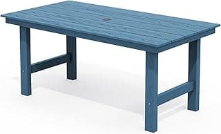 SERWALL Outdoor Dining Table, 67" Rectangle HDPE Dining Table for 6, Patio Dining Table with Umbrella Hole, Blue