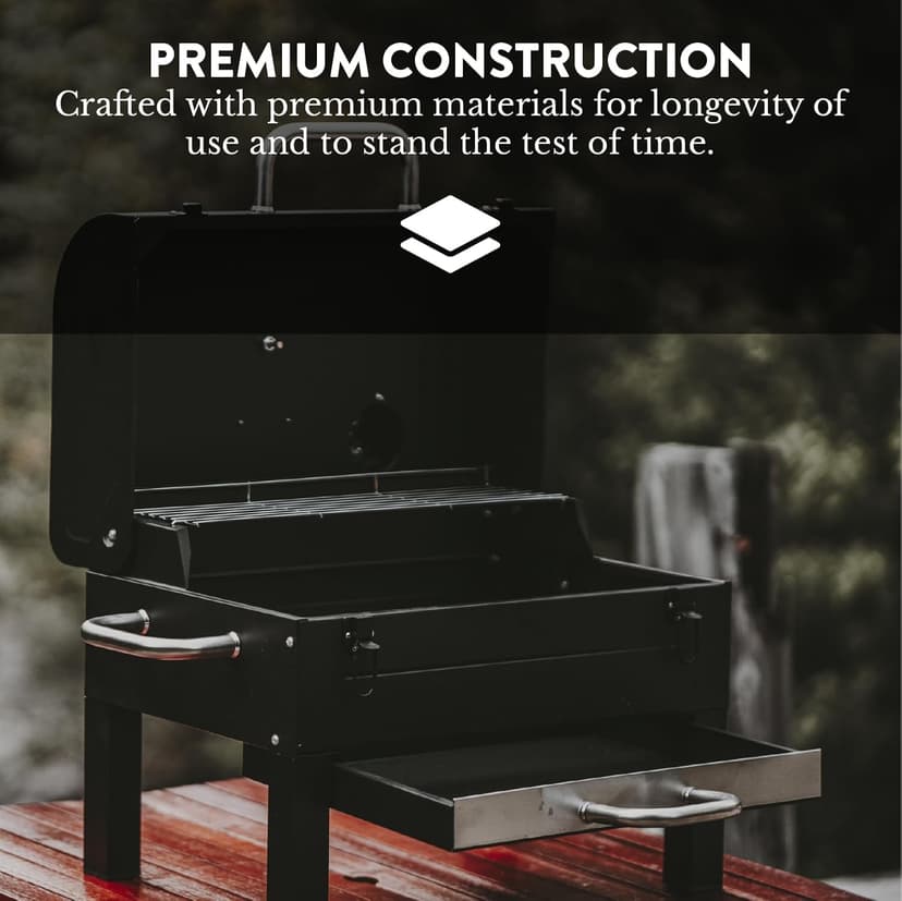 Gas One GasOne Portable Charcoal Grill – 18-inch Tabletop Charcoal Grill with Side Handles and Lid – Compact BBQ Charcoal Grill for Picnic, Tailgate, Travel – 2-Tiered Outdoor Charcoal Grill, Black