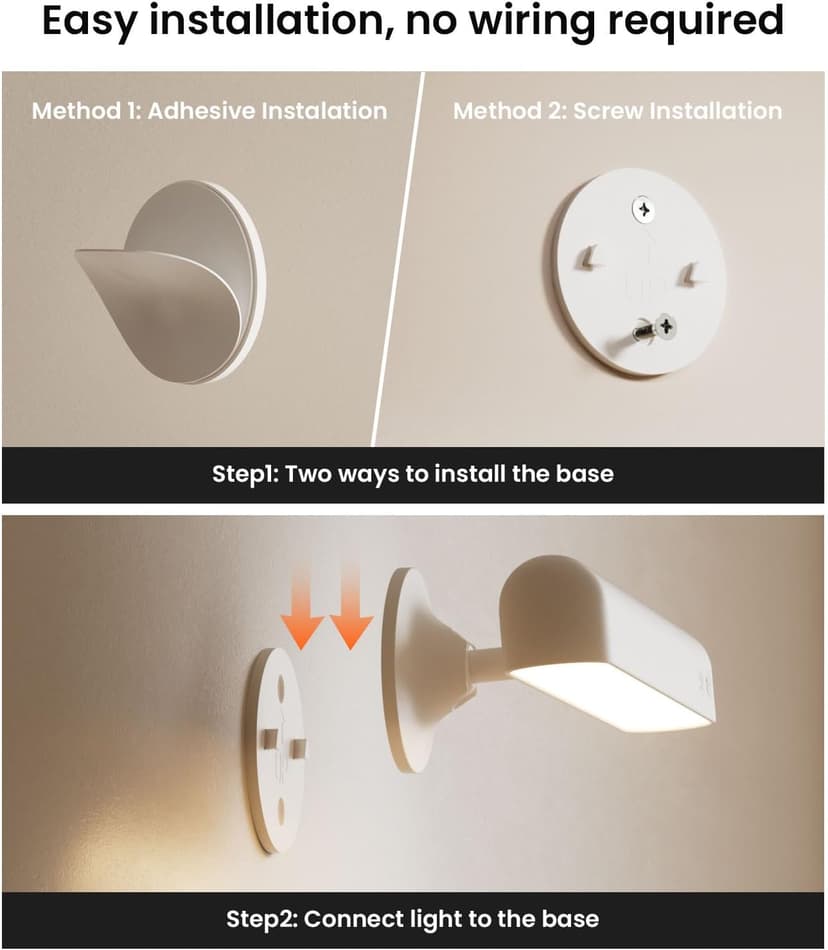 Wall Sconce with 7500mAh Rechargeable Battery LED Wall Light for Bedroom with Remote Control, 3 Colors Wireless Wall Lamp 360° Rotate Dimmable Brightness with 15 RGB Colors,White,1Pack