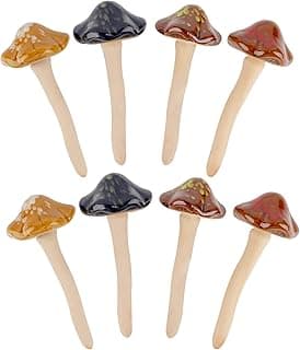 8Pcs Ceramic Garden Mushrooms Figurine Decorative Plants Stakes Accessories Lawn Ornaments Statue for Outdoor (Random Color) (Blooming-1)