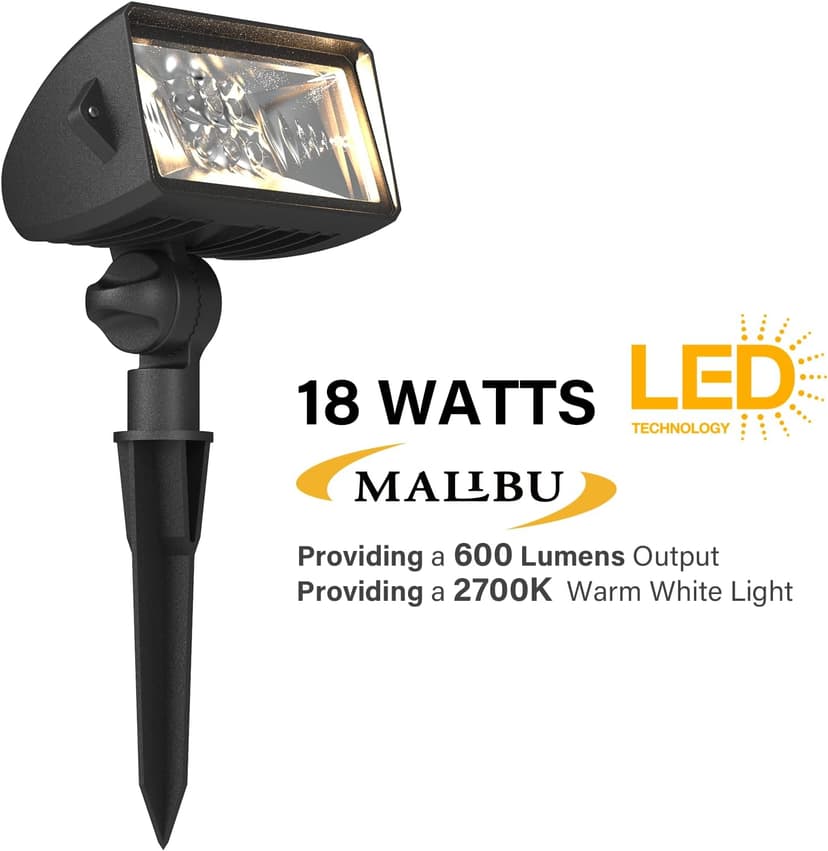 Malibu 18 Watt LED Low Voltage Landscape Floodlight with Optimal Range Wall Spotlights Waterproof Adjustable Light for Garden, Path, Lawn, Patios Security Flood Light 8401-4675-01