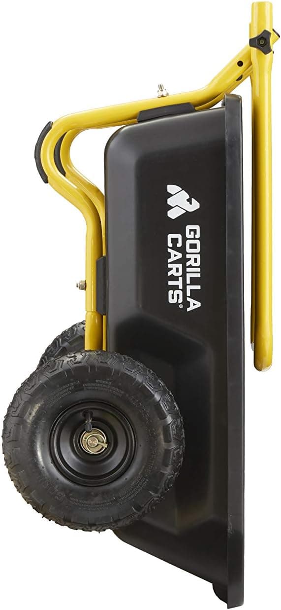 Gorilla Carts GCR-4 Poly Dump Cart, 2-Wheel Garden Wagon with Foldable Handle, 4 cu ft, 300 lb. Capacity, Black/Yellow