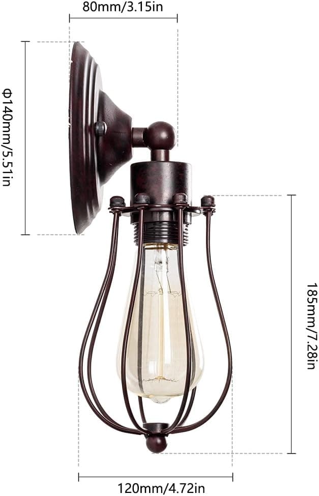 Industrial Wall Sconce Vintage Lighting Adjustable Lamp Rustic Wire Metal Cage Wall Light Shade Edison Style Antique Fixture Porch Mirror (No Bulb) (Bronze Color) (Rust)