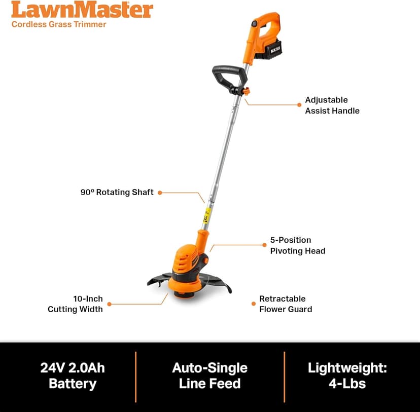 LawnMaster OcuMow™ Robot Lawn Mower with Cordless 24V MAX 10” Grass Trimmer Combo Kit Perimeter Wire Free for Small Yards 2000-4000 Square Feet Optical Navigation Automatic Obstacle Avoidance Spot Cut
