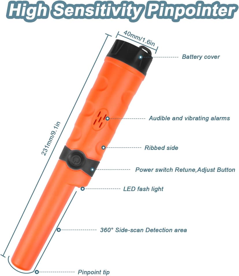 Kuman Pin pointer Water Resistant Metal Detectors with Holster Treasure Hunting Unearthing Tool Accessories Buzzer Vibration Automatic Tuning KW30