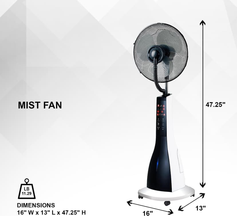 XBrand Oscillating Pedestal Fan with Mist, Misting Fan for Home, Office, Patios with Timer & Remote Control, 47 Inch Height,Black and White