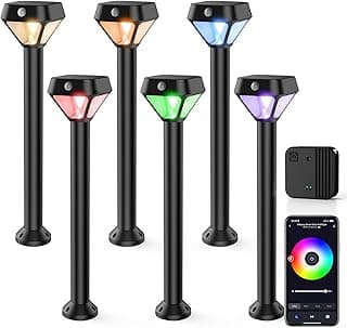 XMCOSY+ Smart Solar Lights Outdoor with Motion Sensor, 150LM APP Control RGBCW Color Changing Solar Garden Lights for Yard Pathway Landscape, Compatible with Alexa, Waterproof, 6 Pack