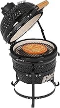 Outvita Ceramic Grill, 13" Round Kamado Charcoal Grill, Portable Barbecue Grill with Thermometer for Variations on Cooking Methods(Black)