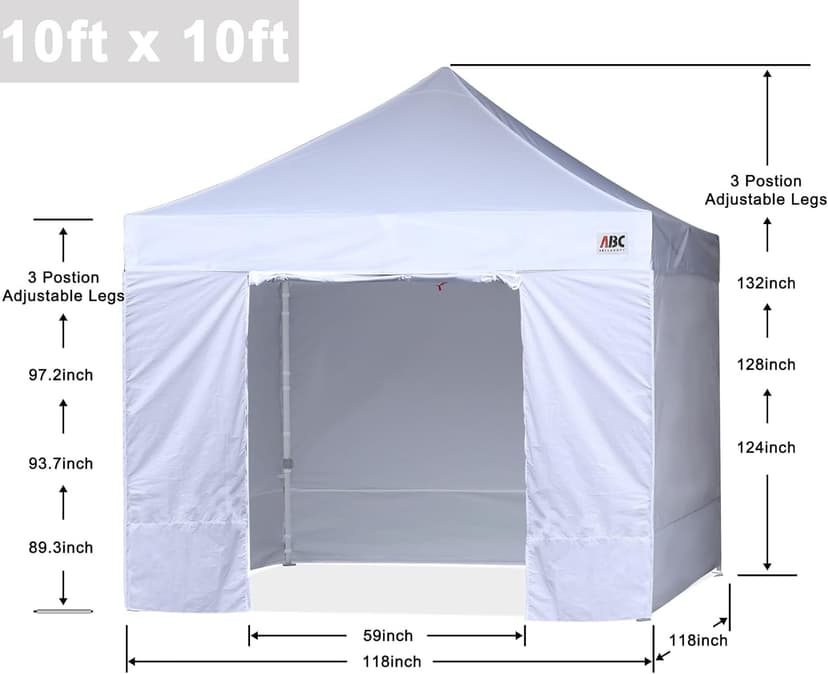 ABCCANOPY Easy Pop Up Canopy Tent with Sidewalls 10x10 Commercial -Series, White