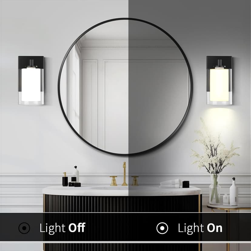 Wall Sconces Set of 2 Modern Vanity Lights with Double Clear Glass Shade Matte Black Indoor Farmhouse Wall Lights for Bathroom Living Room Bedroom Hallway Bulb E26 Base (Bulbs Not Included)
