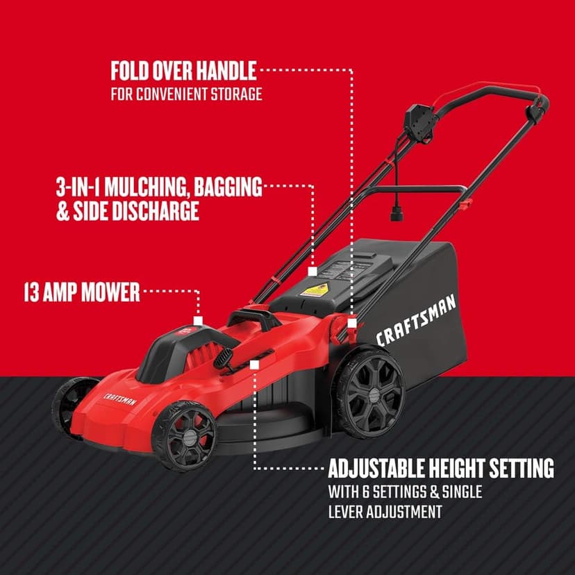 CRAFTSMAN Electric Lawn Mower, 20-Inch, Corded, 13-Ah (CMEMW213), Red