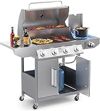 SKOK 4-Burner Propane Gas BBQ Grill with Side Burner & Porcelain-Enameled Cast Iron Grates,Stainless Steel Grill with 544 Sq. In. Grilling Area for Outdoor Cooking,58,000 BTU Output
