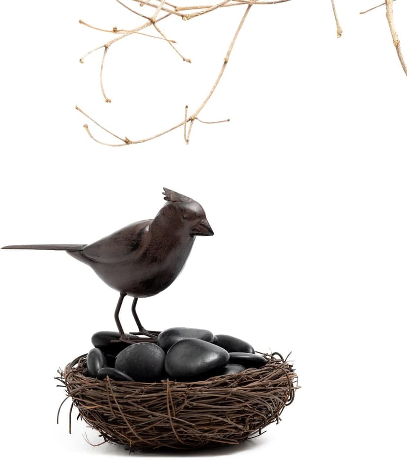 Decorative Small Nostalgia Style Cute Bird Art Iron Sculpture Figurine Home & Office & Garden Decoration, Rust/Brown (Cardinal Bird)