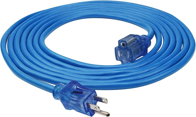 Clear Power 15 ft Extreme Cold Weather Outdoor Extension Cord, Lighted End, 16/3 SJTW, Works Down to -50°C, Power Indicator Light, 3-Prong Grounded Plug, Blue, DCOC-0072-DC