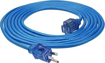 Clear Power 15 ft Extreme Cold Weather Outdoor Extension Cord, Lighted End, 16/3 SJTW, Works Down to -50°C, Power Indicator Light, 3-Prong Grounded Plug, Blue, DCOC-0072-DC