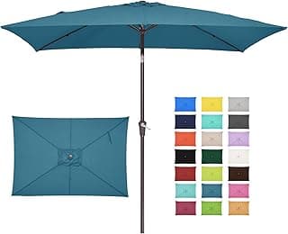 JEAREY 6.5x10 ft Rectangular Patio Umbrellas Outdoor Market Umbrella with Push Button Tilt and Crank, Rectangle Table Umbrella 6 Sturdy Ribs UV Protection for Pool Garden Backyard Deck, Lake Blue