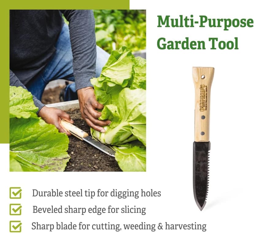 Gardener's Supply Company Lifetime Hori Hori Garden Knife, Multi-Purpose Garden Tool Hand-Forged High-Carbon Steel Blade with Rounded Hardwood Handle for Weeding, Digging & Cutting