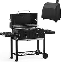 Onlyfire Extra Large BBQ Charcoal Grill with Versatile Cooking Grate and Warming Rack, Outdoor Barbecue Stove with Dual-Zone Adjustable Charcoal Tray, Grill Cover Included, Black GS339