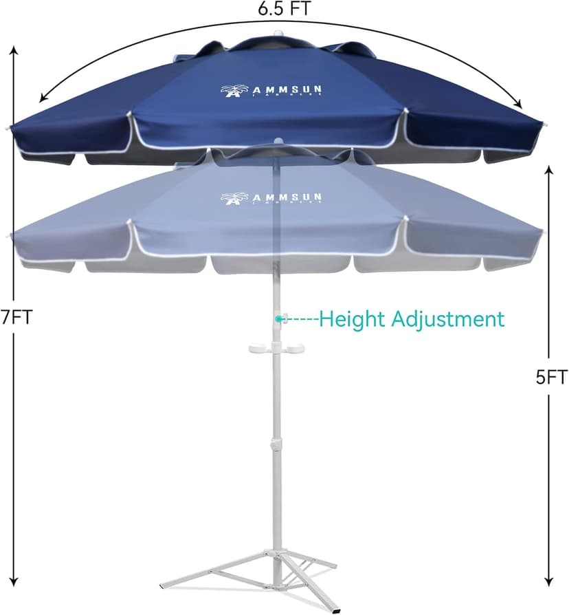 AMMSUN Shade Umbrella, Premium Portable Umbrella with Stand, 6.5ft Lightweight Free Standing Canopy for Sporting Games, Adjustable Instant Sun Protection and Easy to Carry, Navy Blue
