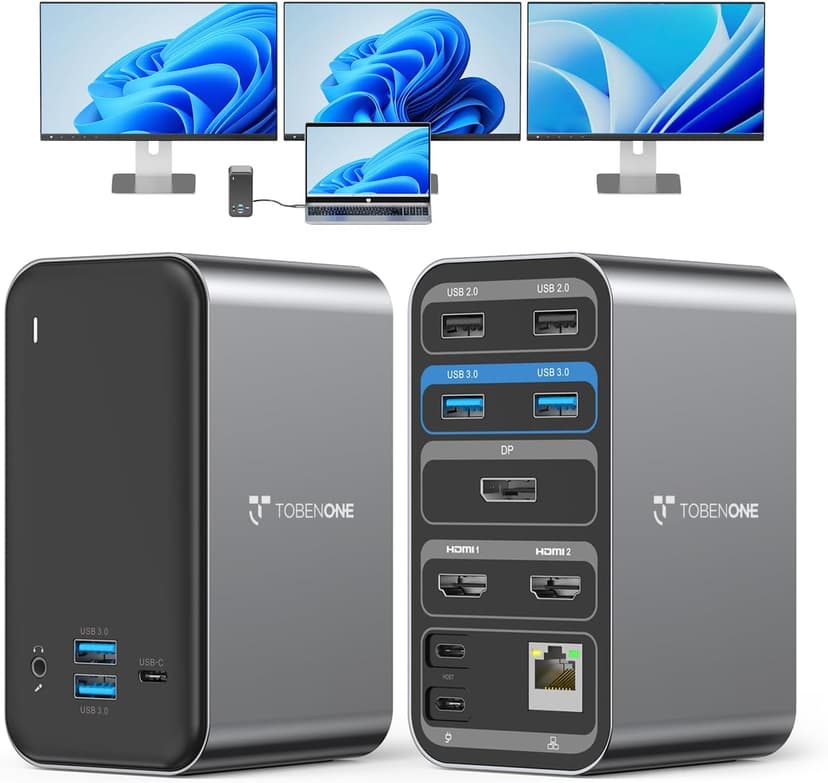 TobenONE Docking Station 3 Monitors, Laptop Docking Station with Power Supply 100W, 2 HDMI, DP, 7 USB C/A Port, Ethernet, Audio, 87W Charging for Thunderbolt 4/3, USB4, USB-C Windows&ChromeOS