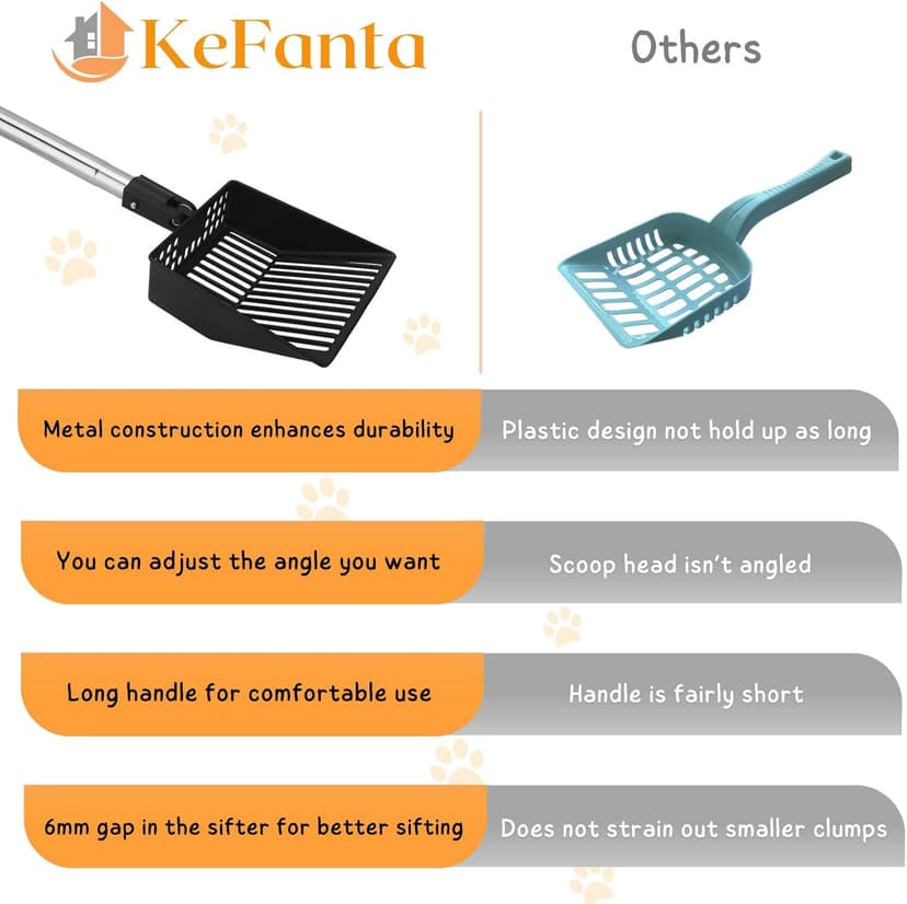 KeFanta Cat Litter Scoop, 41in Metal Kitty Poop Scooper, Heavy Duty Stainless Steel Sifting Shovel with Long Handle for Chicken Coop