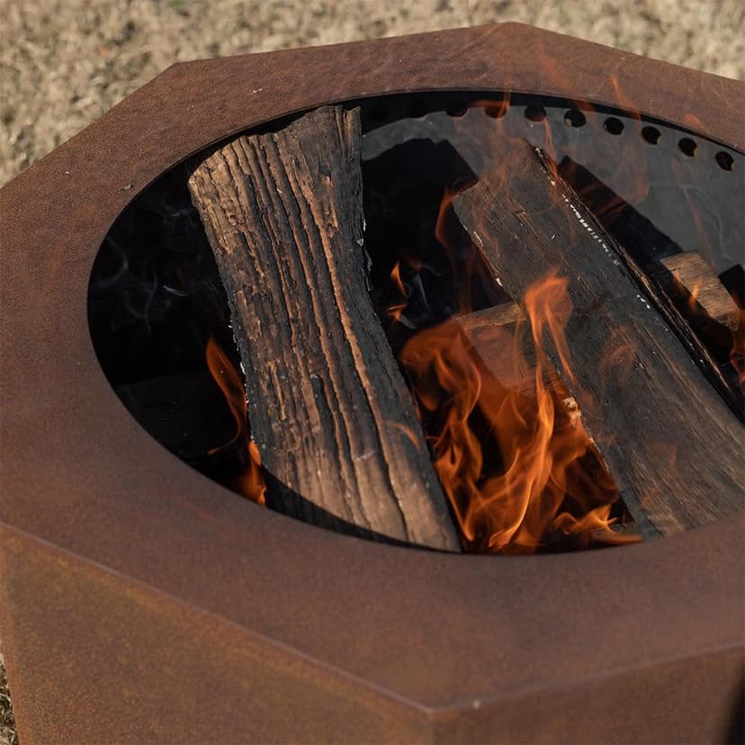 Ash & Ember 24" Corten Steel Dual Flame Smokeless Fire Pit with Lid, Ultra-Efficient Enclosed Airflow Design, Backyard Smokeless Outdoor Fire Pit, Will Patina Overtime