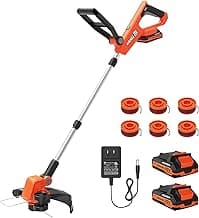 VARSK 20V 12" Cordless String Trimmer, 2 in 1 Trimmer and Edger with Auto Line Feed, 2 X 2.0Ah Batteries/1 X Fast Charger/6 X Bonus Spools Included, for Lawn, Garden, Yard, etc