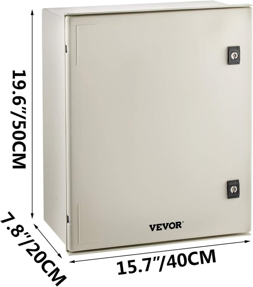 VEVOR Fiberglass Enclosure 19.7 x 15.7 x7.9 Electrical Enclosure Box NEMA 3X Electronic Equipment Enclosure Box IP65 Weatherproof Wall-Mounted Electrical Enclosure with Hinges & Quarter-Turn Latches