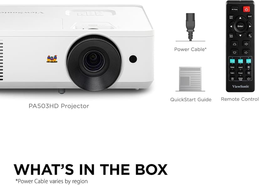 ViewSonic PA503HD 4000 Lumens High Brightness Projector with 1.1x Optical Zoom, USB, and HDMI inputs for Home and Office