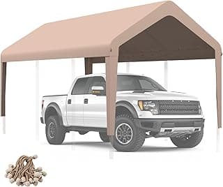 Carport Canopy 10'x20' Heavy Duty Replacement Cover, Garage Shelter Cover 800D Oxford Waterproof & UV Protected Tarp with Ball Bungees, Not Include Frame, Beige