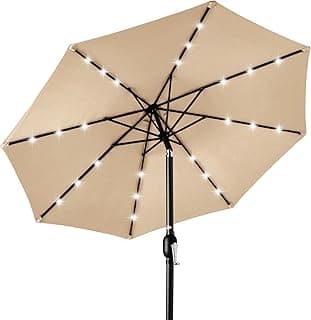 Best Choice Products 10ft Solar Polyester LED Lighted Patio Umbrella w/Tilt Adjustment and UV-Resistant Fabric - Sand