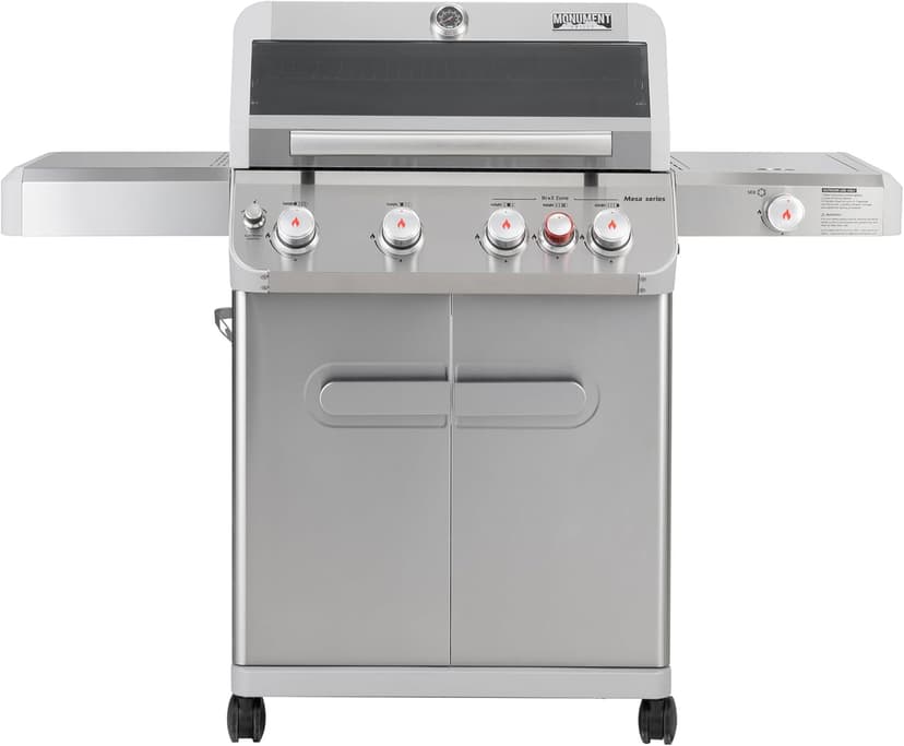 Monument Grills Outdoor Barbecue Stainless Steel 4 Burner Propane Gas Grill, 62,000 BTU Patio Garden Barbecue Grill with Side Burner, Infrared Technology and Knob Controls, Mesa415BZ with BBQ Cover