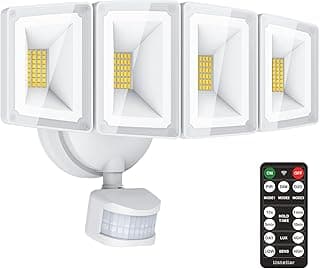 USTELLAR 100W 10000LM LED Security Lights Motion Sensor Outdoor, Remote Control 4 Heads LED Flood Light Outdoor, 5000K Daylight, IP65 Waterproof, Bright Motion Detected Lights for Outside Yard