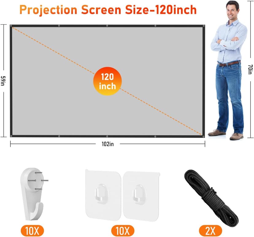 ALR Projection Screen, 4K Movie Projector Screen 16:9 HD Foldable Anti-Crease Portable Projector, Movies Screen for Home Theater Outdoor Indoor Support Double Sided Projection (120in Pro)