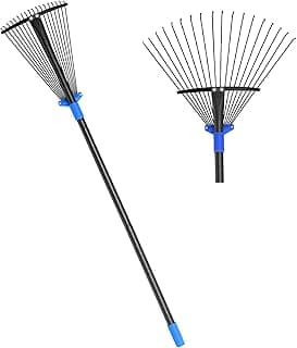 Metal Rake for Leaves Heavy Duty, Adjustable Garden Leaf Rake with Expandable Head 8-17", Shrub Pine Needle Kids Hand Yard Rake Garden Tool