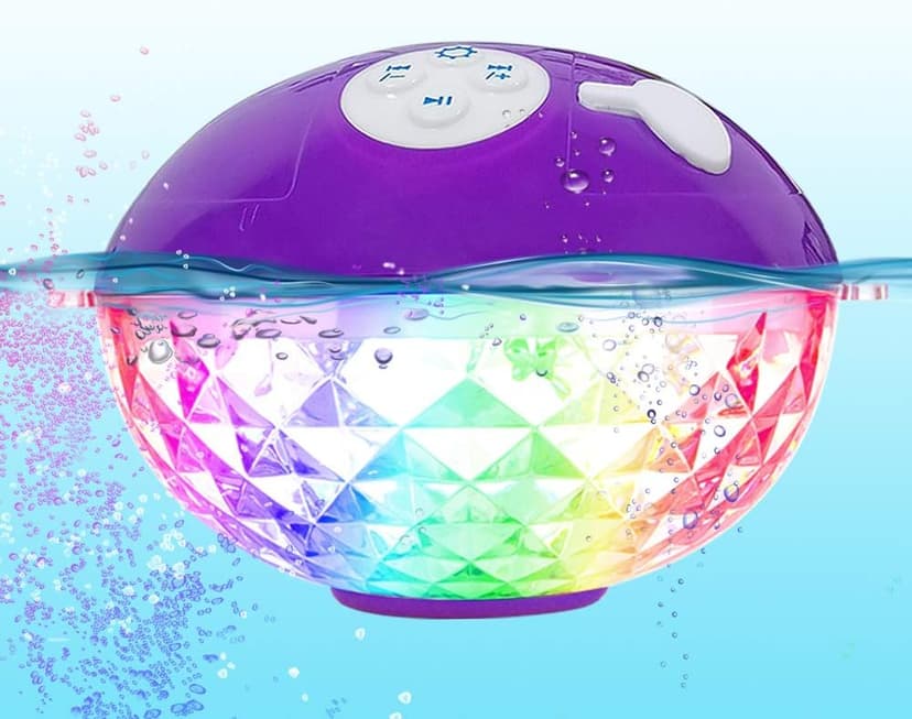 Blufree Floating Pool Speakers with Colorful Lights, Bluetooth Wireless Pool Speaker Floatable IP68 Waterproof, Built-in Mic & Crystal Clear Sound Bluetooth Hot Tub Speaker for Pool Party Outdoors