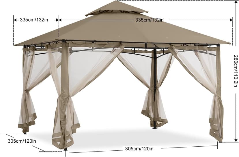 ABCCANOPY Gazebos for Patios 10x10 - Outdoor Steel Frame Gazebo with Mosquito Netting for Lawn Backyard Garden Deck (Khaki)