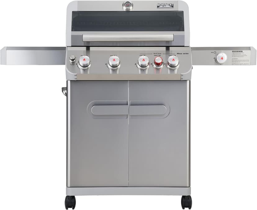 Monument Grills Outdoor Barbecue Stainless Steel 4 Burner Propane Gas Grill, 62,000 BTU Patio Garden Barbecue Grill with Side Burner and Knob Controls, Mesa415BZ