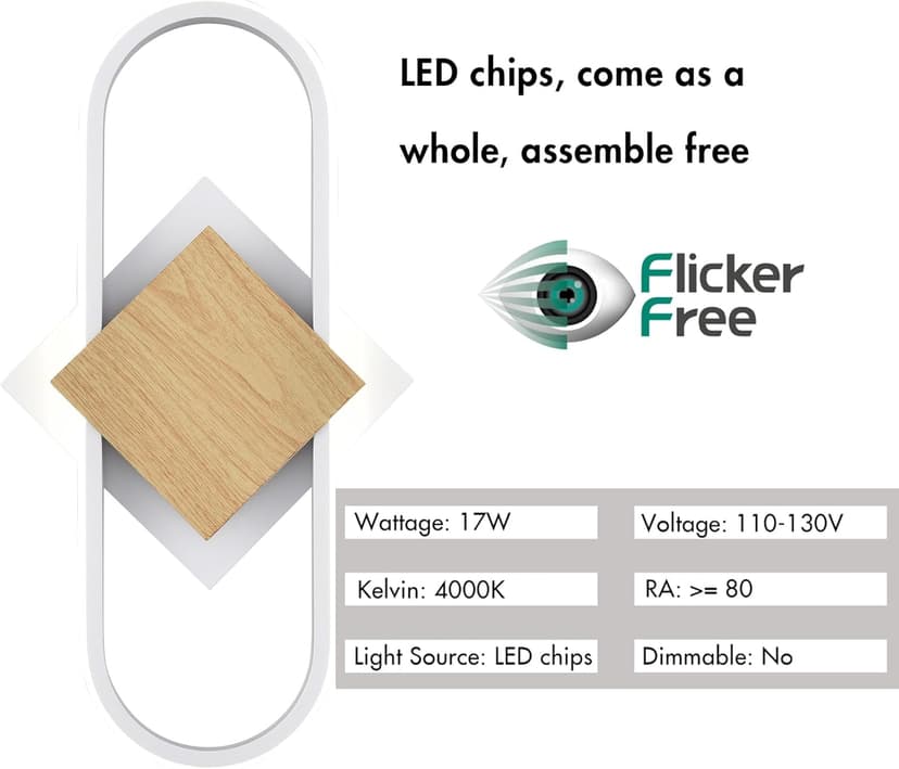 YUBOLE White LED Wall Light No Flicker 17W 4000K Natural Light, CRI 80 Modern Design, Energy-Efficient Indoor Wall Sconce Lighting for Bedroom, Cabinet, Hallway