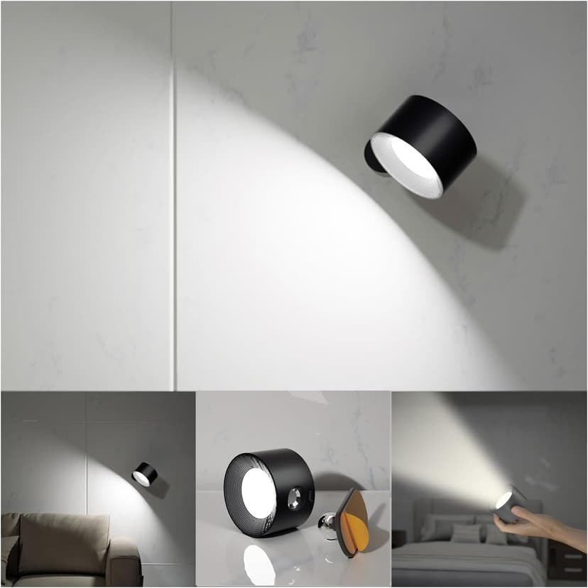 Koopala LED Reading Lights, Wall Mounted Sconces with 3 Color Temperatures & 3 Brightness Levels Rechargeable Battery Magnetic Ball 360°Rotation Touch Control, Lamps for Kids Study Bedside Closet