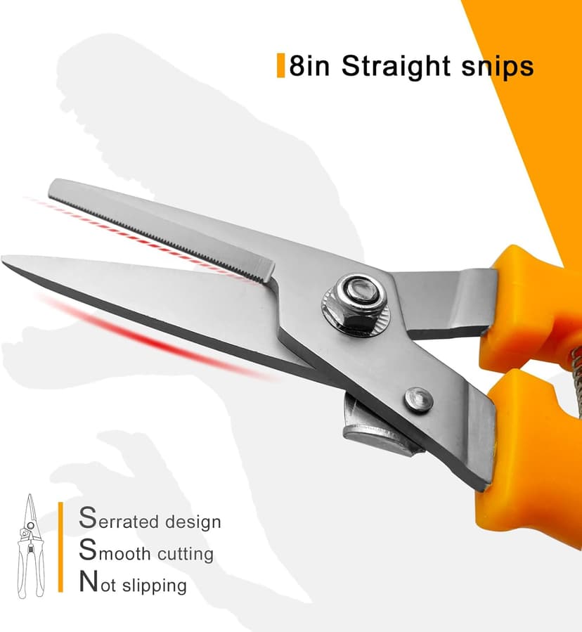 8" Aviation Tin Snips for cutting metal sheet,Heavy Duty Scissors with Safety Lock,Metal Snips cut wires,cardboard,branches,light metal,plastic zip ties,Fabric