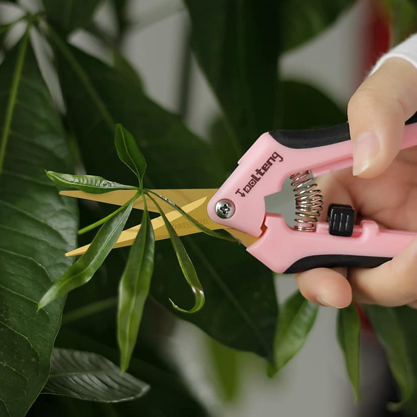 1 Pack Pruning Shears with Curved Blades, Garden Trimming Scissors, Gardening Hand Pruning Snips Titanium Coated Precision Bonsai Pruning Shears, Efficient Flower Cutters (Pink)